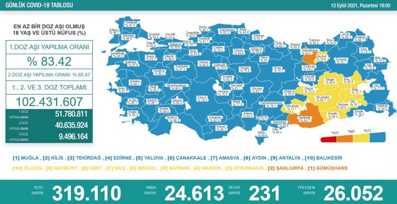 13 Eylül koronavirüs tablosu